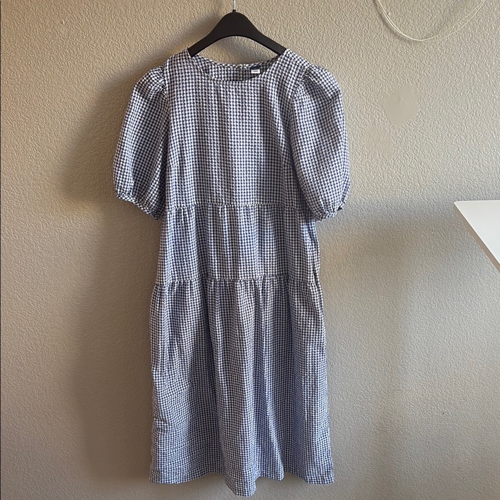 Old Navy Blue Midi Sundress with Puff Sleeves